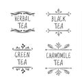 Tea Logo VECTOR Drawings Collection, Black Lines Isolated on White Background, Tea Labels.