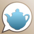 Tea maker Kitchen sign. Bright cerulean icon in white speech balloon at pale taupe background. Illustration