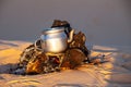 Tea making in Sahara desert in Egypt Royalty Free Stock Photo