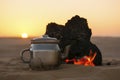 Tea making in Sahara desert in Egypt Royalty Free Stock Photo