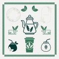 Tea and matcha vector icons collection. Big set of eco natural tea ellements.