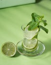 tea with mint and lime, with a calming effect, green still life close-up