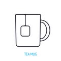 Tea mug with tea bug. Outline icon. Vector illustration. Cup of hot tea. Business lunch with an invigorating drink. Royalty Free Stock Photo