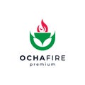 tea or ocha logo design with leaf and fire Royalty Free Stock Photo