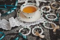 Tea among the ornaments and jewelry 8862. Royalty Free Stock Photo