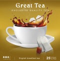 Tea packaging design. Cup with a splash. Royalty Free Stock Photo