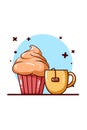 Tea and pancake icon illustration