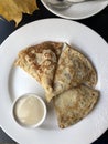 Tea and pancakes with vanilla cream Royalty Free Stock Photo