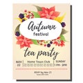Tea party autumn invitation card with poinsettia
