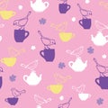 Tea party with birds teatime seamless pattern.