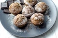 Tea party. Homemade muffins with pieces of chocolate. Royalty Free Stock Photo