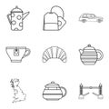 Tea place icons set, outline style