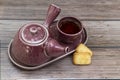 tea pot, tea cup and sugar biscuits Royalty Free Stock Photo