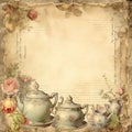 tea pot lined paper fantasy old paper, junk journal digital paper