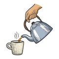 Tea pour kettle sketch vector illustration