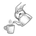 Tea pour kettle sketch vector illustration