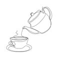 Tea is pouring into a cup from a teapot. Kettle and cup.