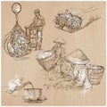 Tea Processing. Agriculture. An hand drawn vector illustration. Royalty Free Stock Photo