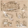 Tea Processing. Agriculture. An hand drawn vector illustration. Royalty Free Stock Photo