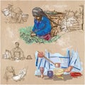 Tea Processing. Agriculture. An hand drawn vector illustration. Royalty Free Stock Photo