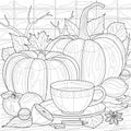 Tea and pumpkins.Autumn.Coloring book antistress for children and adults.