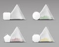 Tea pyramid bagsset isolated on grey background