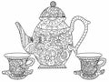 Tea service Coloring book vector for adults