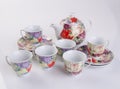 tea set or antique porcelain tea set on background. Royalty Free Stock Photo