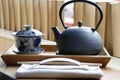 Tea set, hot tea, Teapot, Japanese hot beverage, art background Royalty Free Stock Photo