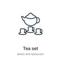Tea set outline vector icon. Thin line black tea set icon, flat vector simple element illustration from editable bistro and Royalty Free Stock Photo