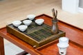 Tea set on the table in a modern Chinese tradition tea room Royalty Free Stock Photo