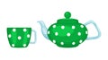 Tea set: tea pot and cup of tea. Vector illustration.
