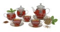 Tea set with teapot and cups isolated on white background isolated on white background Royalty Free Stock Photo