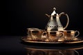 Tea set on a tray with cups and saucers Royalty Free Stock Photo