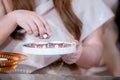 Tea set used in a Chinese wedding tea ceremony. Chinese wedding tea ceremony serving to elders. Royalty Free Stock Photo