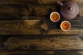 Tea set on wooden background