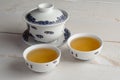 Tea set on wooden background