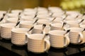 Tea sets, collection white coffee cups, buffet, catering Royalty Free Stock Photo