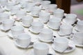 Tea sets, collection white coffee cups, buffet, catering Royalty Free Stock Photo