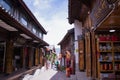 Tea shops on both sides of the old street in the ancient town, the ancient city of Lijiang, Yunnan, China.