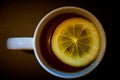 Tea with a slice of lemon in a mug