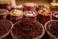 Tea and spices in bags at the orient market