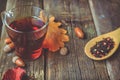 Tea with spices on a wooden background Royalty Free Stock Photo