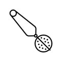 Tea strainer with handle. Linear icon of metal device for brewing leaf tea and herbal drinks. Black simple illustration of Royalty Free Stock Photo