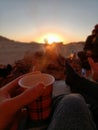 Tea sunset fire jordan wadirum desert Royalty Free Stock Photo
