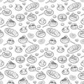 Tea, sweets and bakery hand drawn pattern.