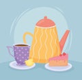 Tea, teacup teapot lemon and slice cake