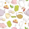 Tea theme sketched seamless pattern