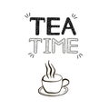 Tea time background. Creative handwritten text and cup icon. Royalty Free Stock Photo