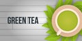 Tea time banner on wood background with tea leaves. Royalty Free Stock Photo